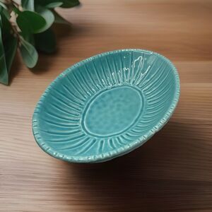 Italian Turquoise Majoliche Jessica Dimpled Oval Serving Bowl Dish Trinket 9x6